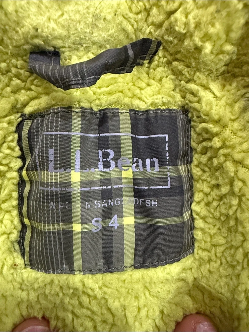L.L. Bean Green Plaid Kids Hooded Puffer with Lime Accents Size 4T